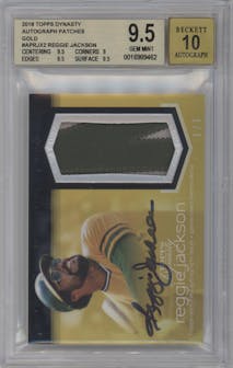 Reggie Jackson from the 2018 Topps Dynasty set featuring a Gold parallel graded by Beckett and given an overall grade of 9.5.