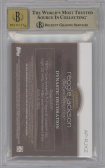 Reggie Jackson from the 2018 Topps Dynasty set featuring a Gold parallel graded by Beckett and given an overall grade of 9.5.