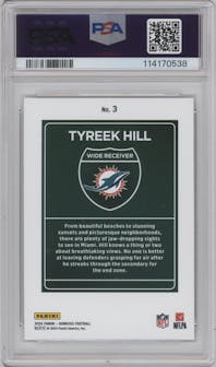 Tyreek Hill from the 2024 Donruss set graded by PSA and given an overall grade of 9.