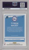 Tyrese Maxey from the 2020-21 Panini Donruss Optic set featuring a Target Box Set parallel graded by PSA and given an overall grade of 10.