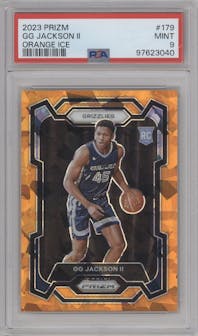 GG Jackson II from the 2023-24 Panini Prizm set featuring a Orange Ice parallel graded by PSA and given an overall grade of 9.
