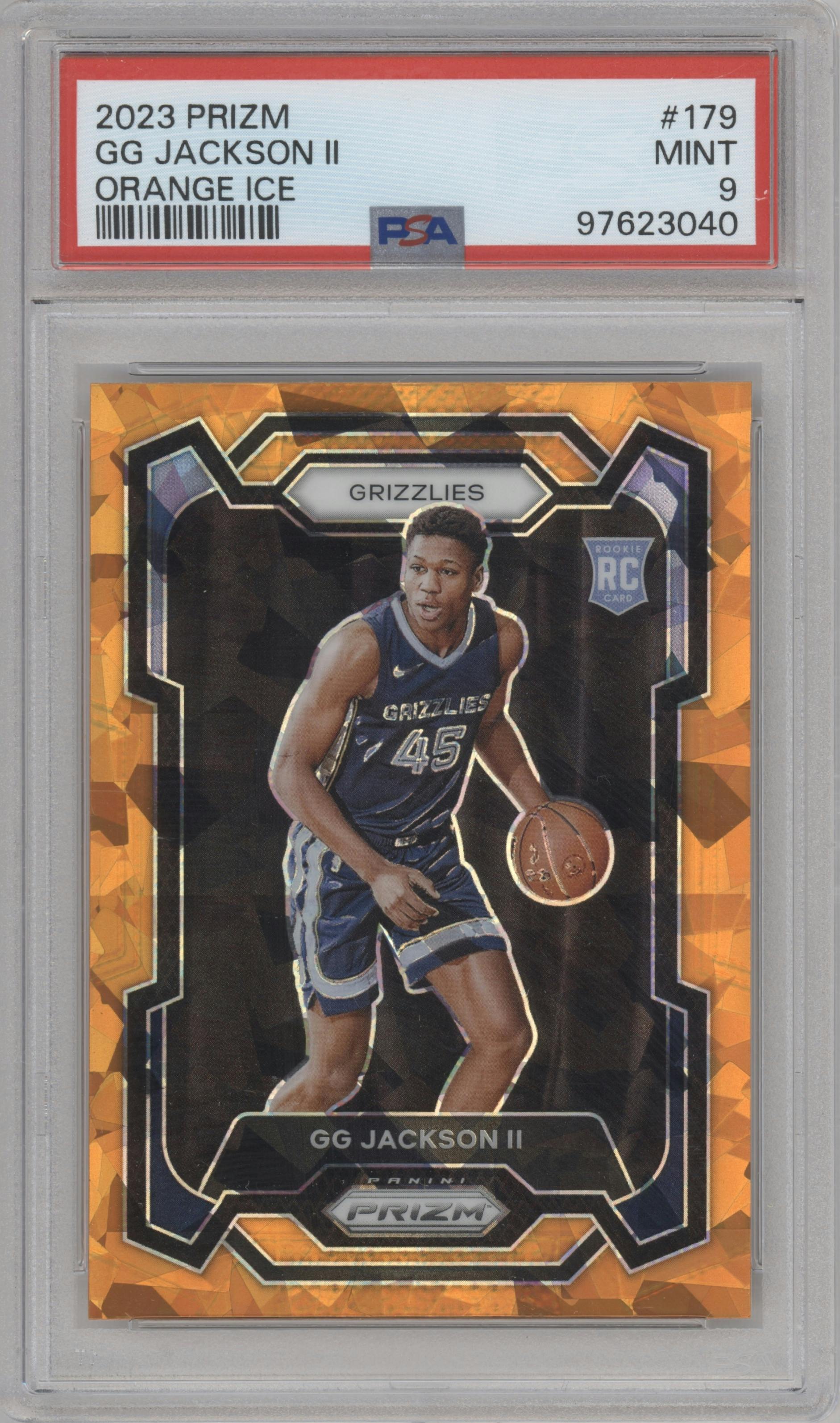 GG Jackson II from the 2023-24 Panini Prizm set featuring a Orange Ice parallel graded by PSA and given an overall grade of 9.