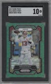 Brock Purdy from the 2023 Panini Prizm set featuring a Green Wave  parallel graded by SGC and given an overall grade of 10.