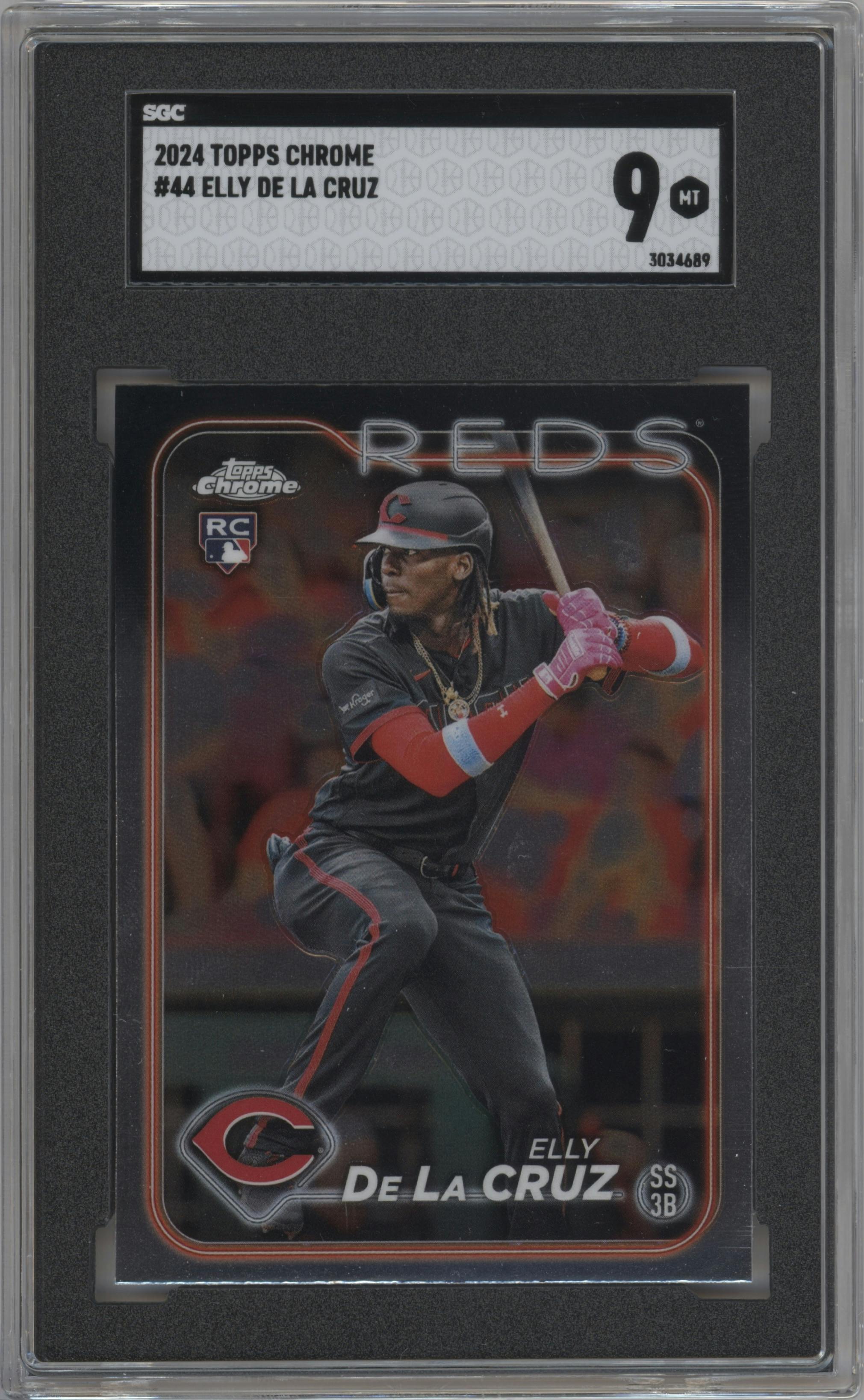 Elly De La Cruz from the 2024 Topps Chrome set graded by SGC and given an overall grade of 9.