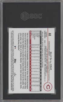 Elly De La Cruz from the 2024 Topps Chrome set graded by SGC and given an overall grade of 9.