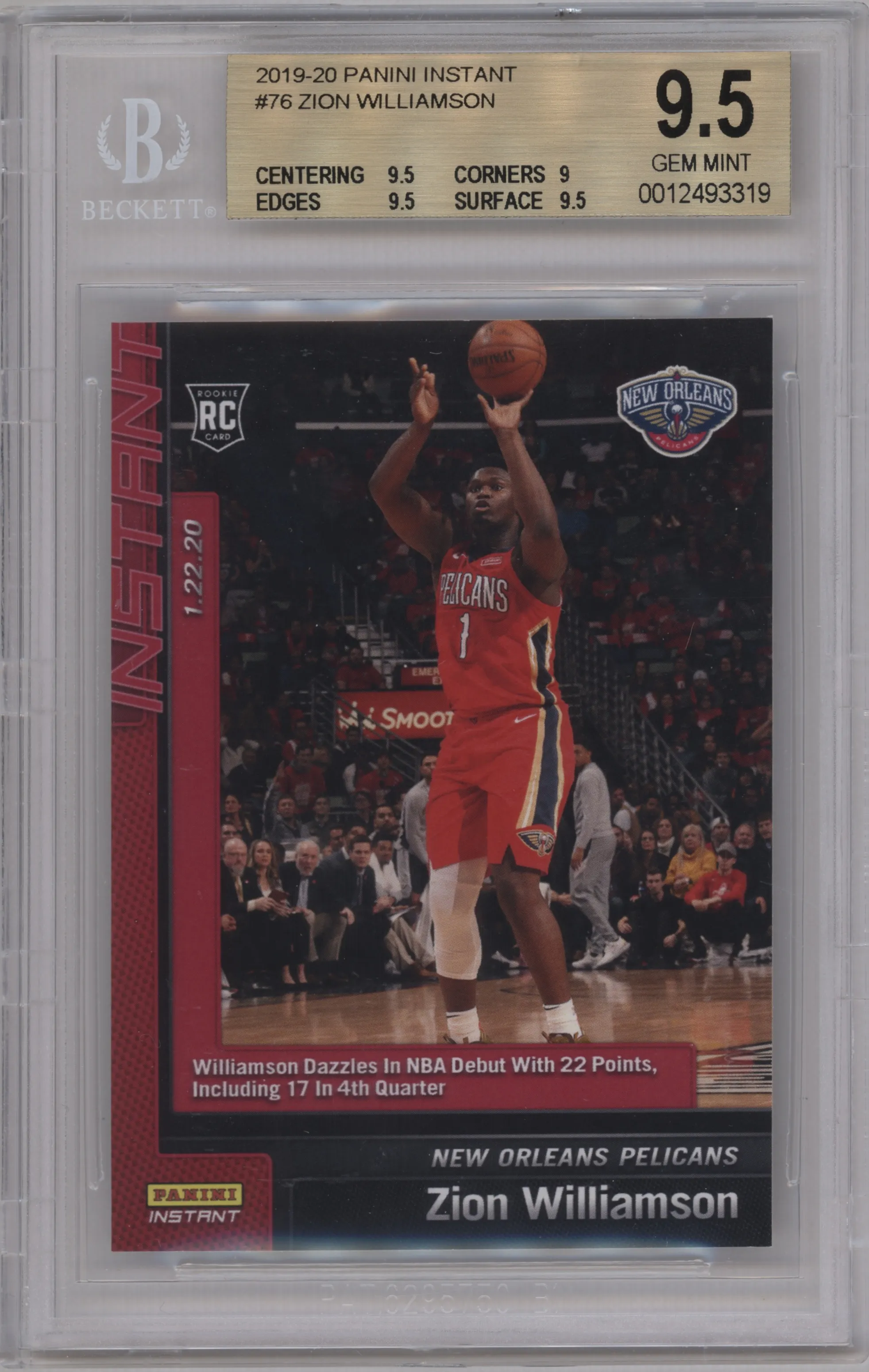 2019 Panini Instant Zion Williamson BGS 9.5