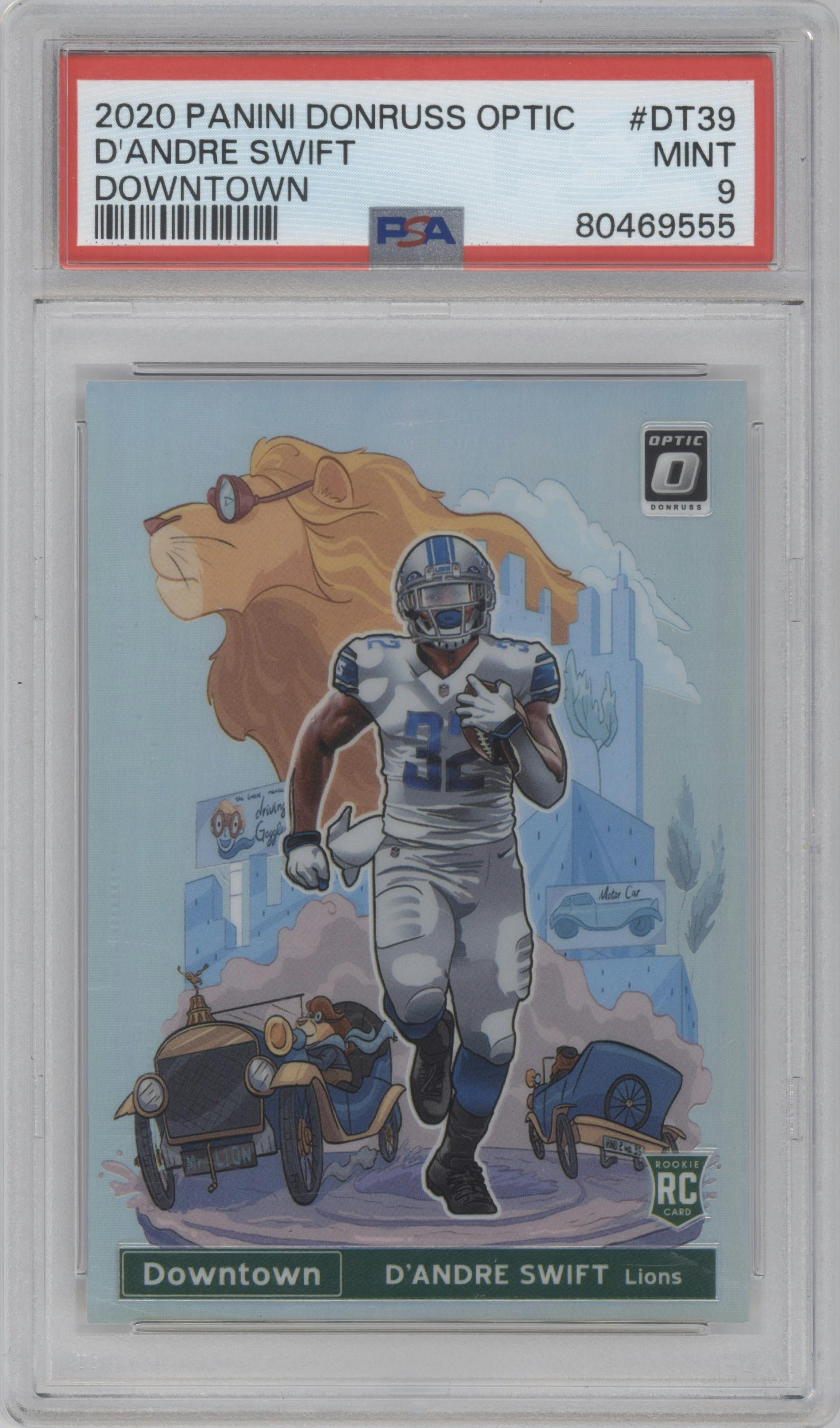 D'Andre Swift from the 2020 Panini Donruss Optic set graded by PSA and given an overall grade of 9.