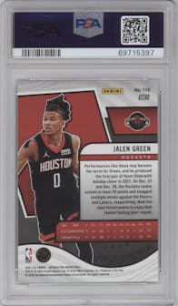 Jalen Green from the 2021-22 Panini Revolution  set featuring a Astro parallel graded by PSA and given an overall grade of 10.