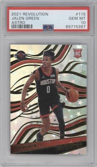 Jalen Green from the 2021-22 Panini Revolution  set featuring a Astro parallel graded by PSA and given an overall grade of 10.