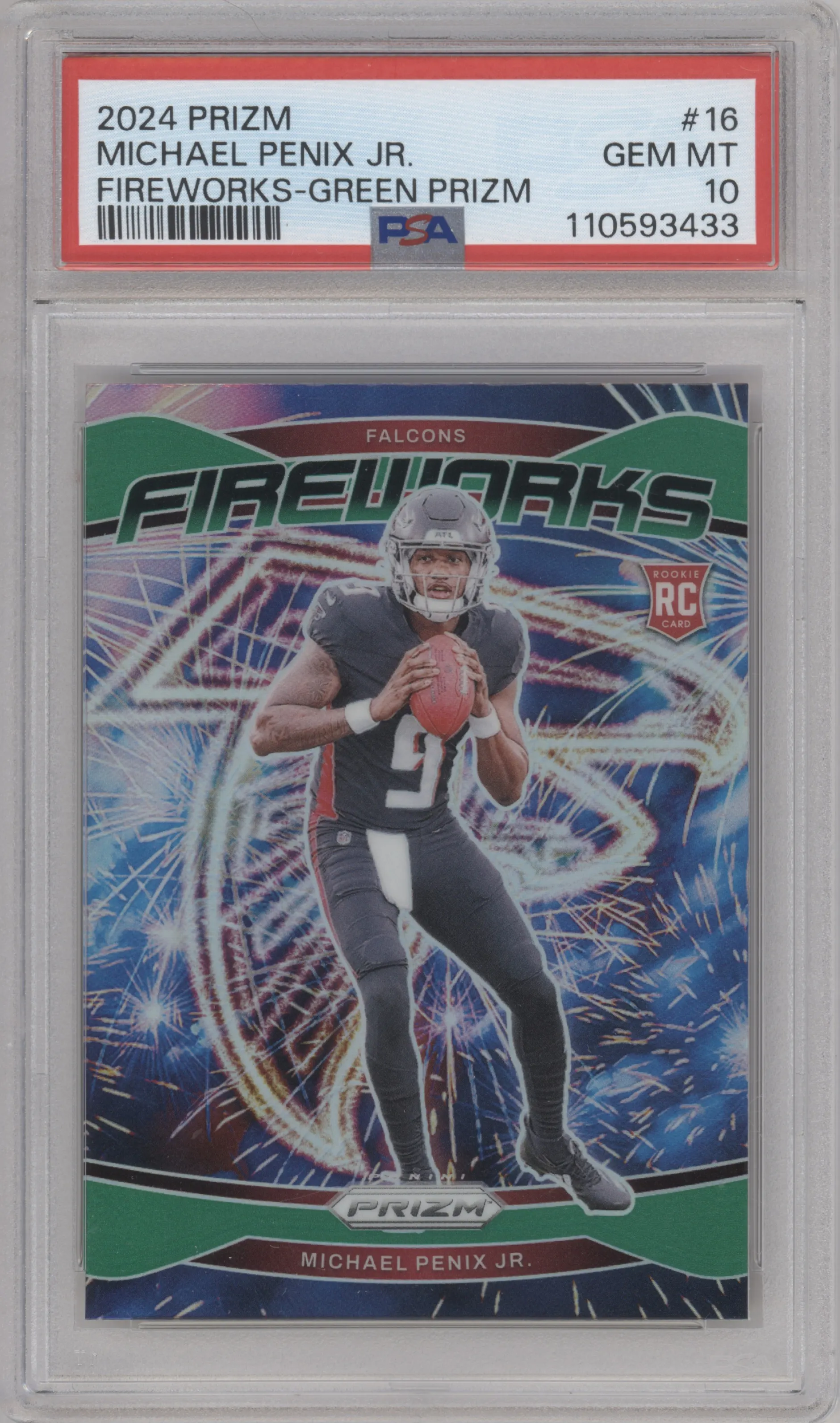 2024 Panini Prizm Fireworks Michael Penix Jr. Green Prizm #16 PSA 10