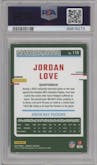 Jordan Love from the 2023 Panini Donruss set featuring a Press Proof Black parallel graded by PSA and given an overall grade of 10.
