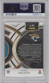 Trevor Lawrence from the 2023 Panini Select set featuring a Neon Orange Pulsar Prizm parallel graded by PSA and given an overall grade of 10.