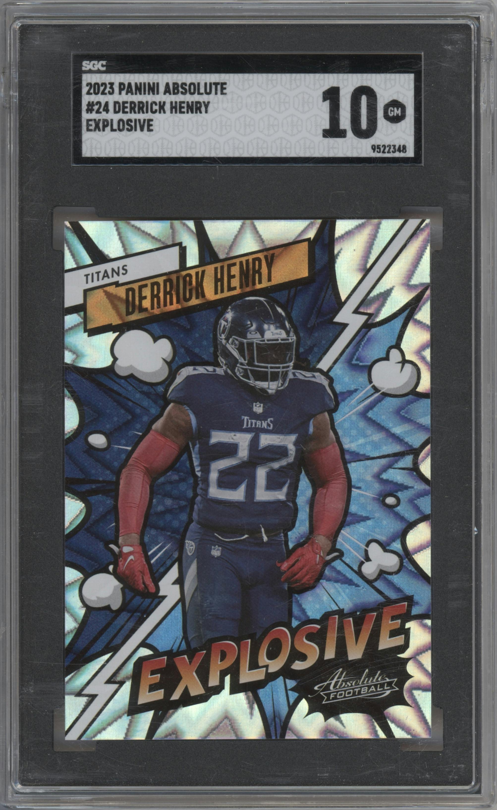 Derrick Henry from the 2023 Panini Absolute set graded by SGC and given an overall grade of 10.