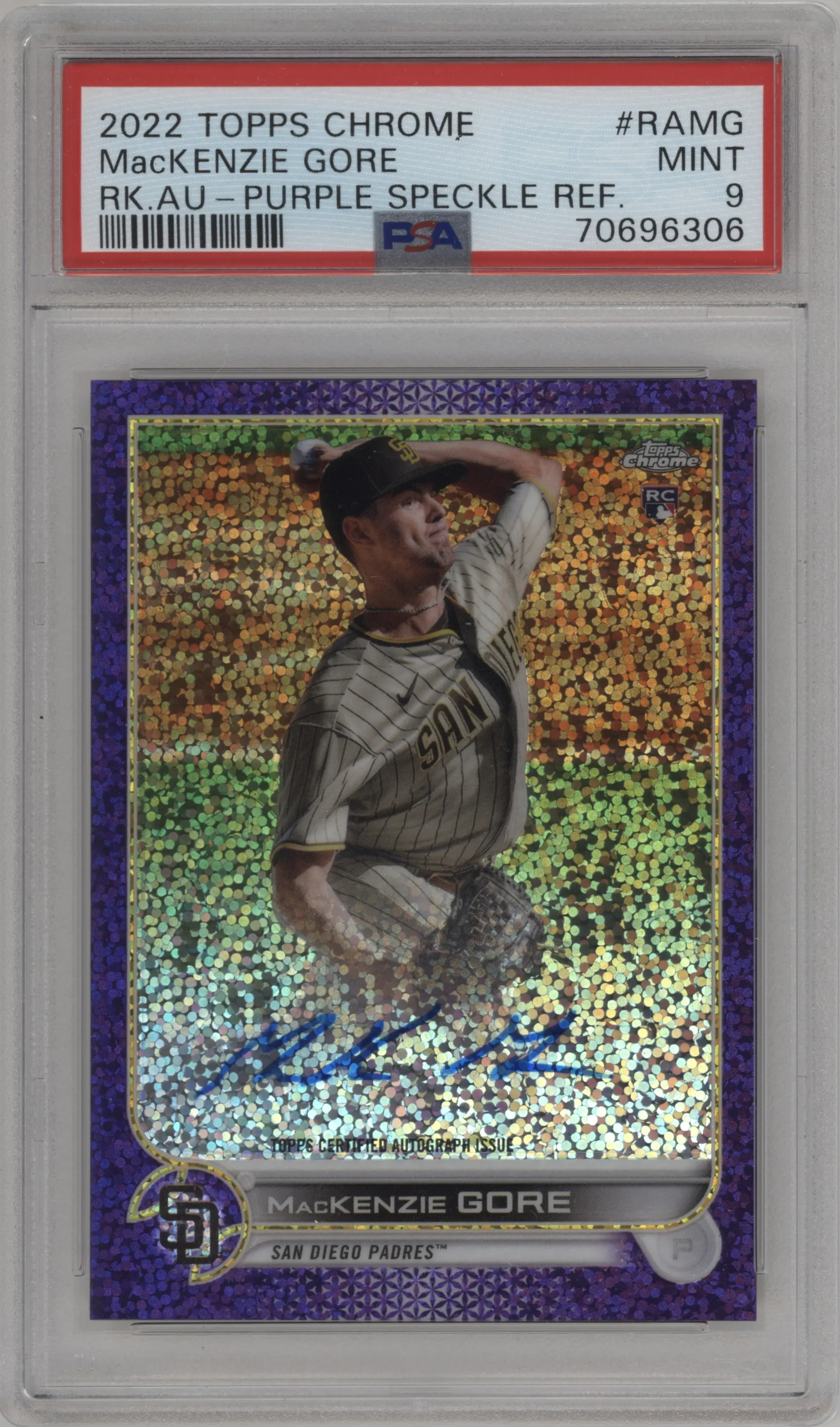 2022 Topps Chrome Rke.Auto MacKenzie Gore Purple Speckle Refractor #RA-MG PSA 9