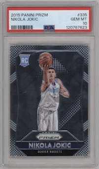 Nikola Jokic from the 2015-16 Panini Prizm  set graded by PSA and given an overall grade of 10.