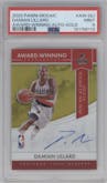 Damian Lillard from the 2020-21 Panini Impeccable set featuring a Gold parallel graded by PSA and given an overall grade of 9.