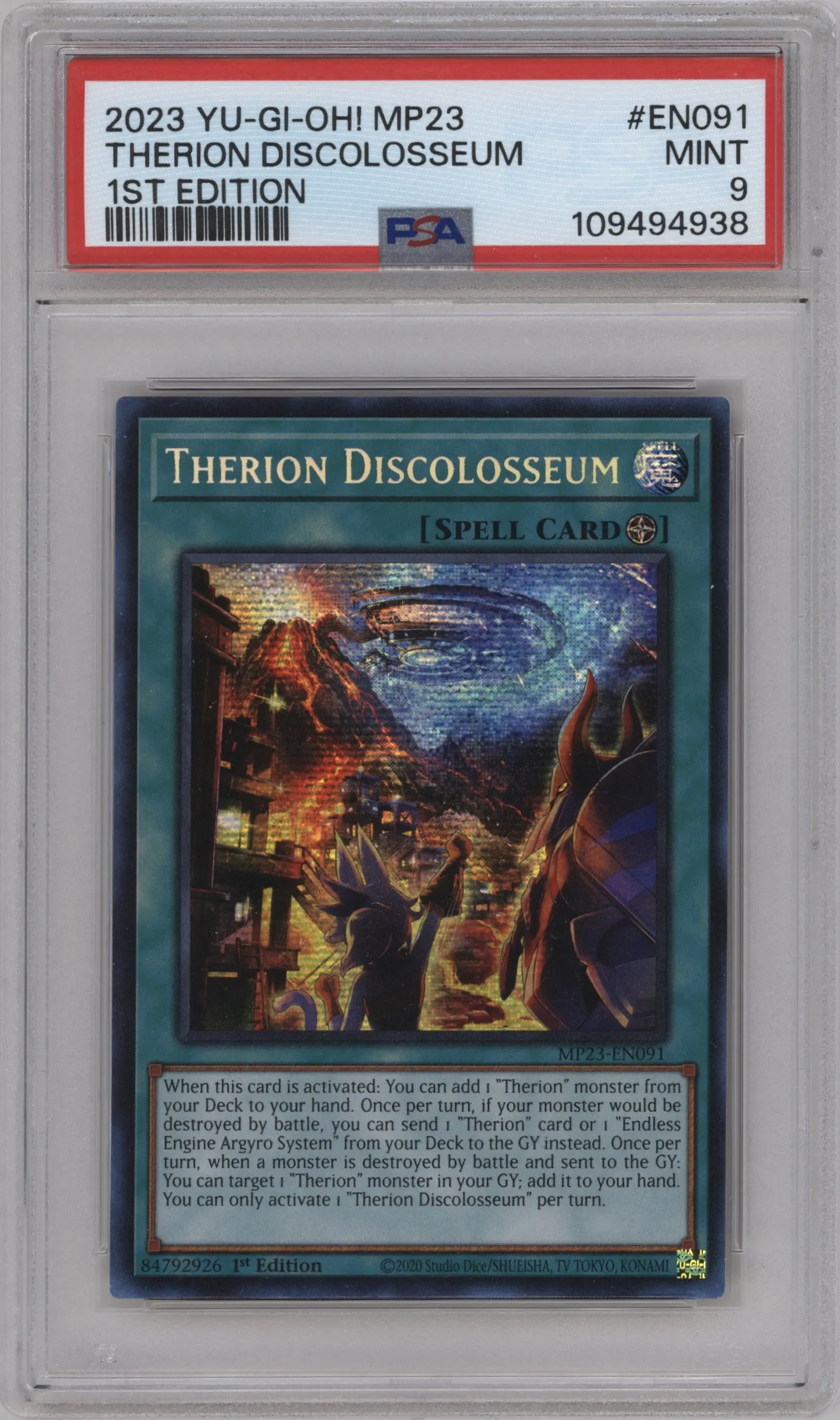 2023 Yu-Gi-Oh! 25th Anniv.Tin: Dueling Heroes MP Therion Discolosseum Prismatic Secret Rare PSA 9