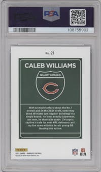 Caleb Williams from the 2024 Donruss set graded by PSA and given an overall grade of 9.