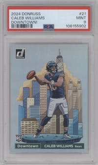 Caleb Williams from the 2024 Donruss set graded by PSA and given an overall grade of 9.