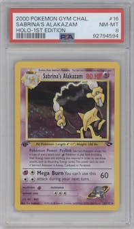 Sabrina's Alakazam from the 2000 Pokemon GH set graded by PSA and given an overall grade of 8.