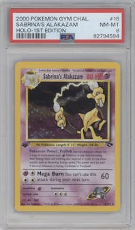 Sabrina's Alakazam from the 2000 Pokemon GH set graded by PSA and given an overall grade of 8.