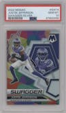 Justin Jefferson from the 2022 Panini Mosaic set featuring a Silver parallel graded by PSA and given an overall grade of 10.