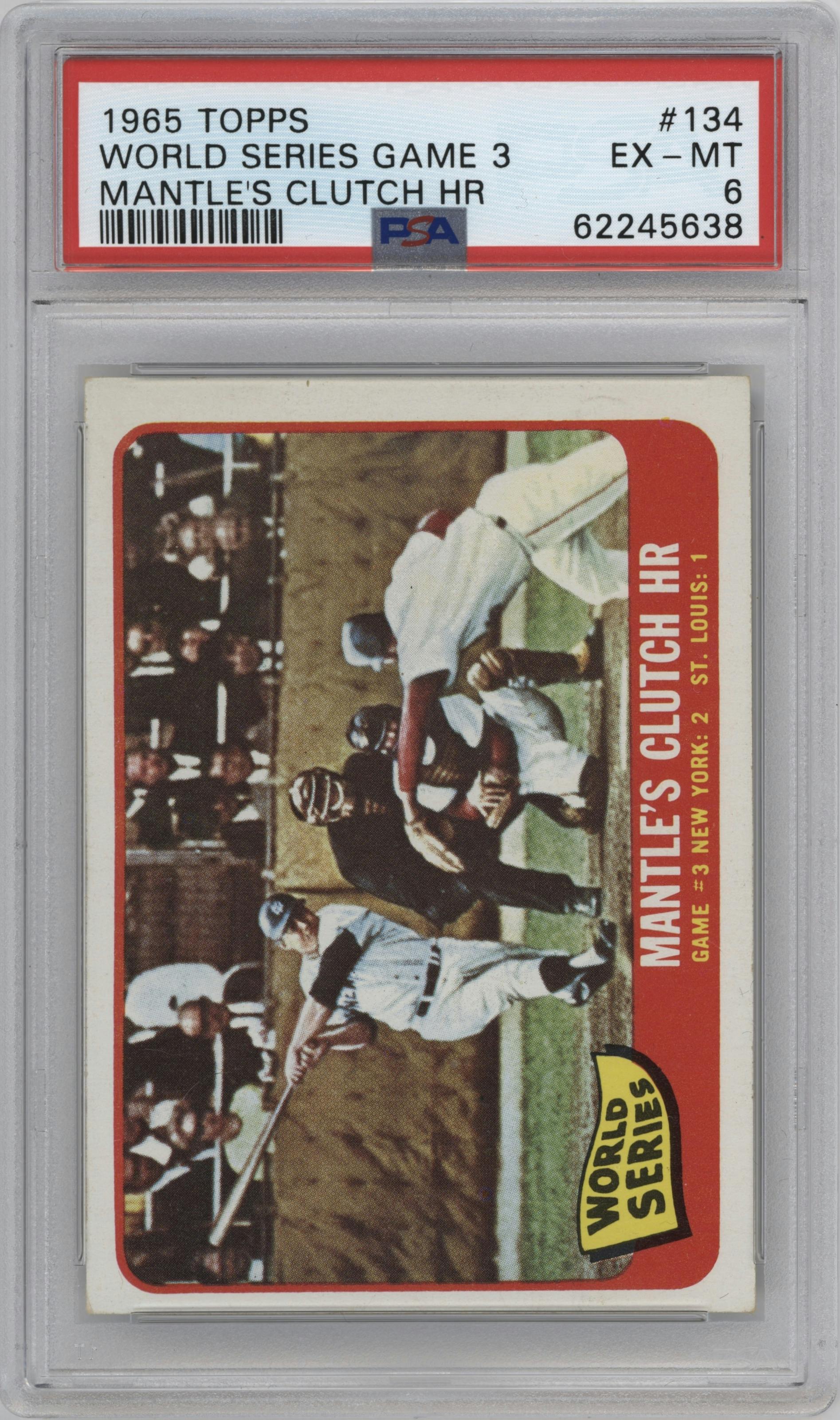 Mickey Mantle from the 1965 Topps set graded by PSA and given an overall grade of 6.