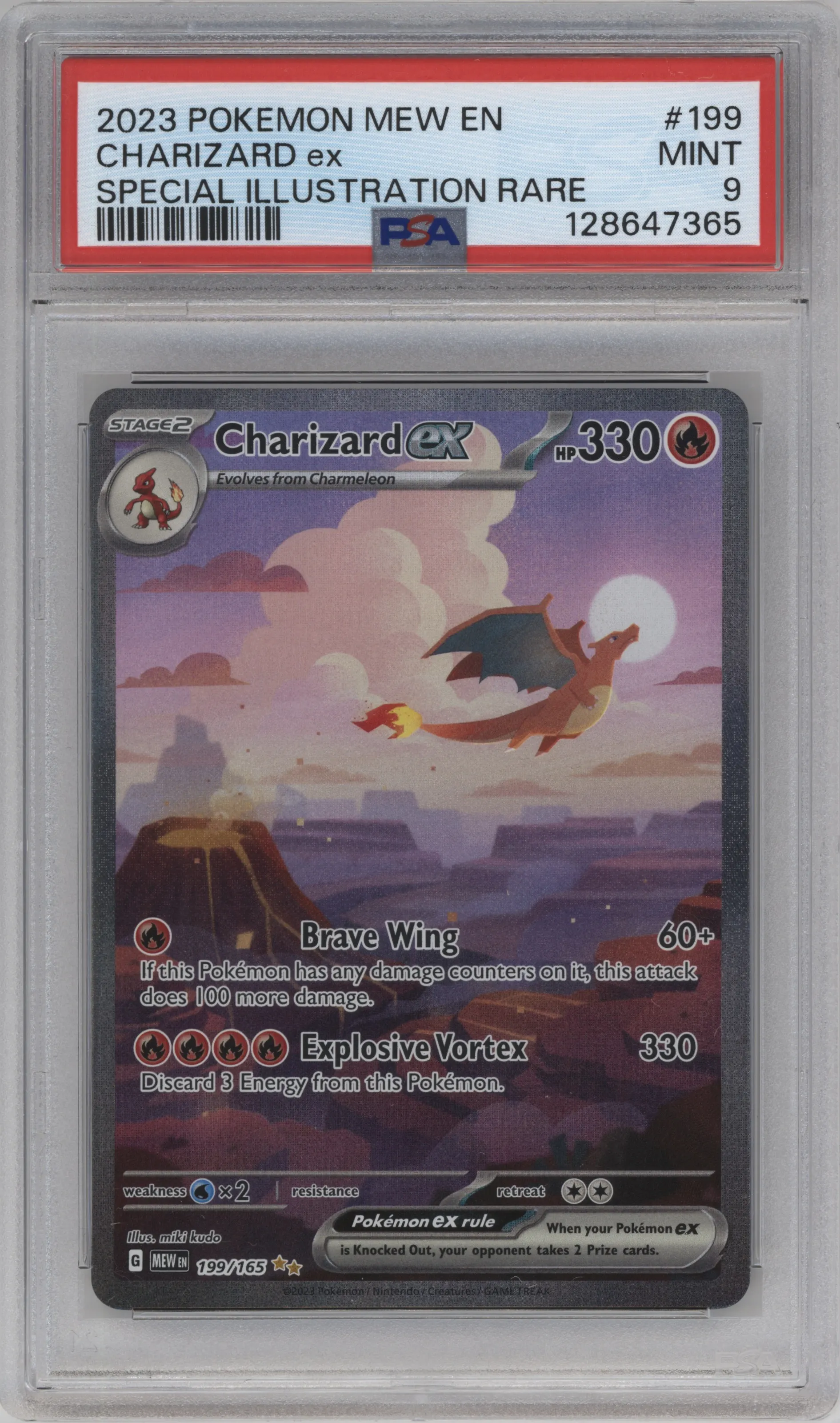 Charizard ex from the 2023 Pokemon SV set graded by PSA and given an overall grade of 9.