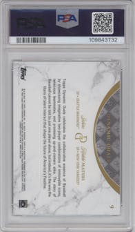 Ichiro/Hideki Matsui from the 2024 Topps Dynamic Duals set featuring a Gold parallel graded by PSA and given an overall grade of 10.