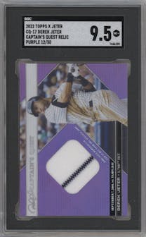 Derek Jeter from the 2022 Topps X Derek Jeter Call of the Captain set featuring a Purple parallel graded by SGC and given an overall grade of 9.5.