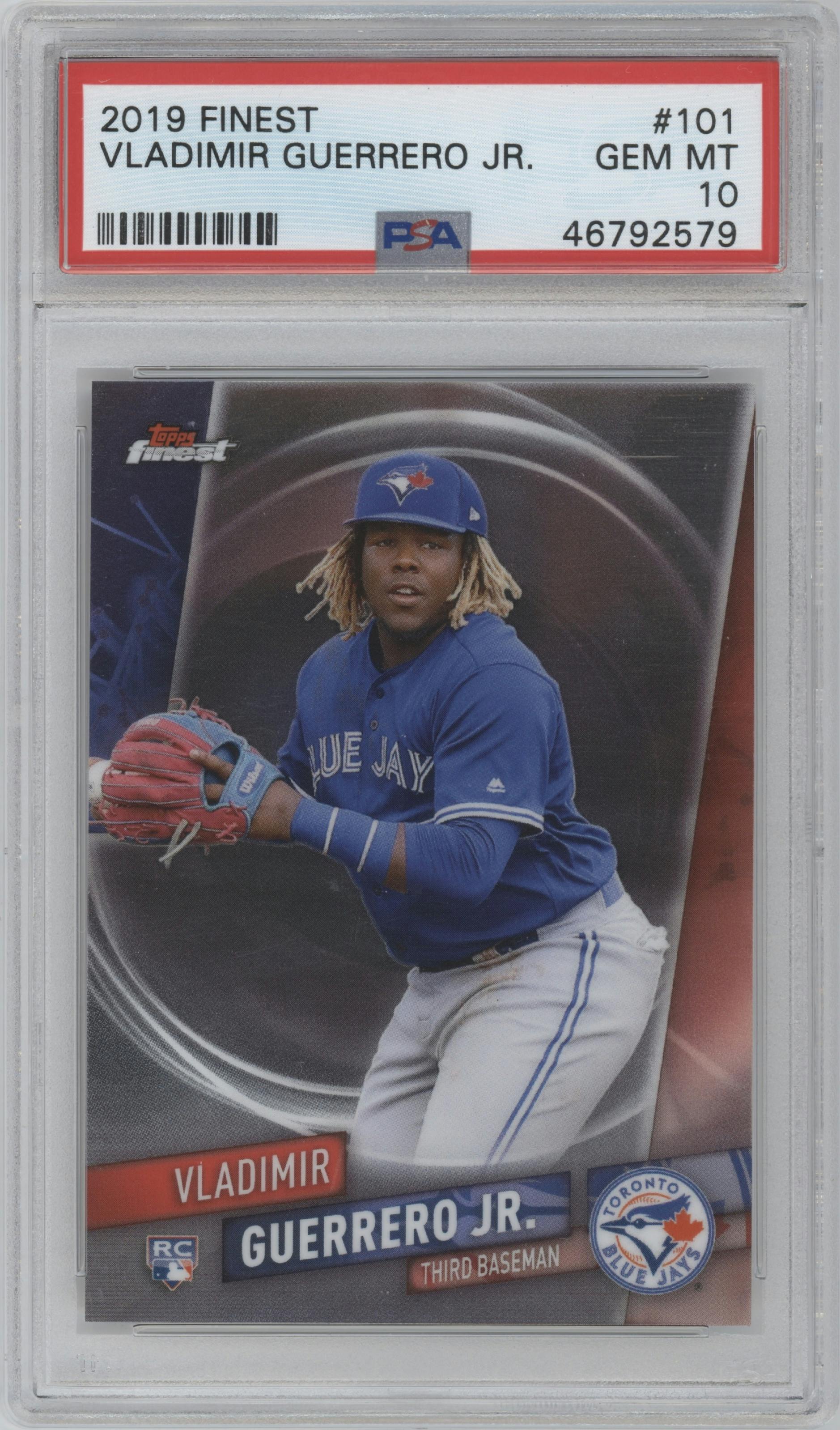 Vladimir Guerrero Jr. from the 2019 Topps Finest  set graded by PSA and given an overall grade of 10.