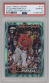 Ceddanne Rafaela from the 2024 Topps Chrome set featuring a Aqua Lava Refractor parallel graded by PSA and given an overall grade of 10.