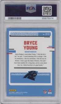 Bryce Young from the 2023 Donruss Optic set featuring a Blue Glitter parallel graded by PSA and given an overall grade of 10.