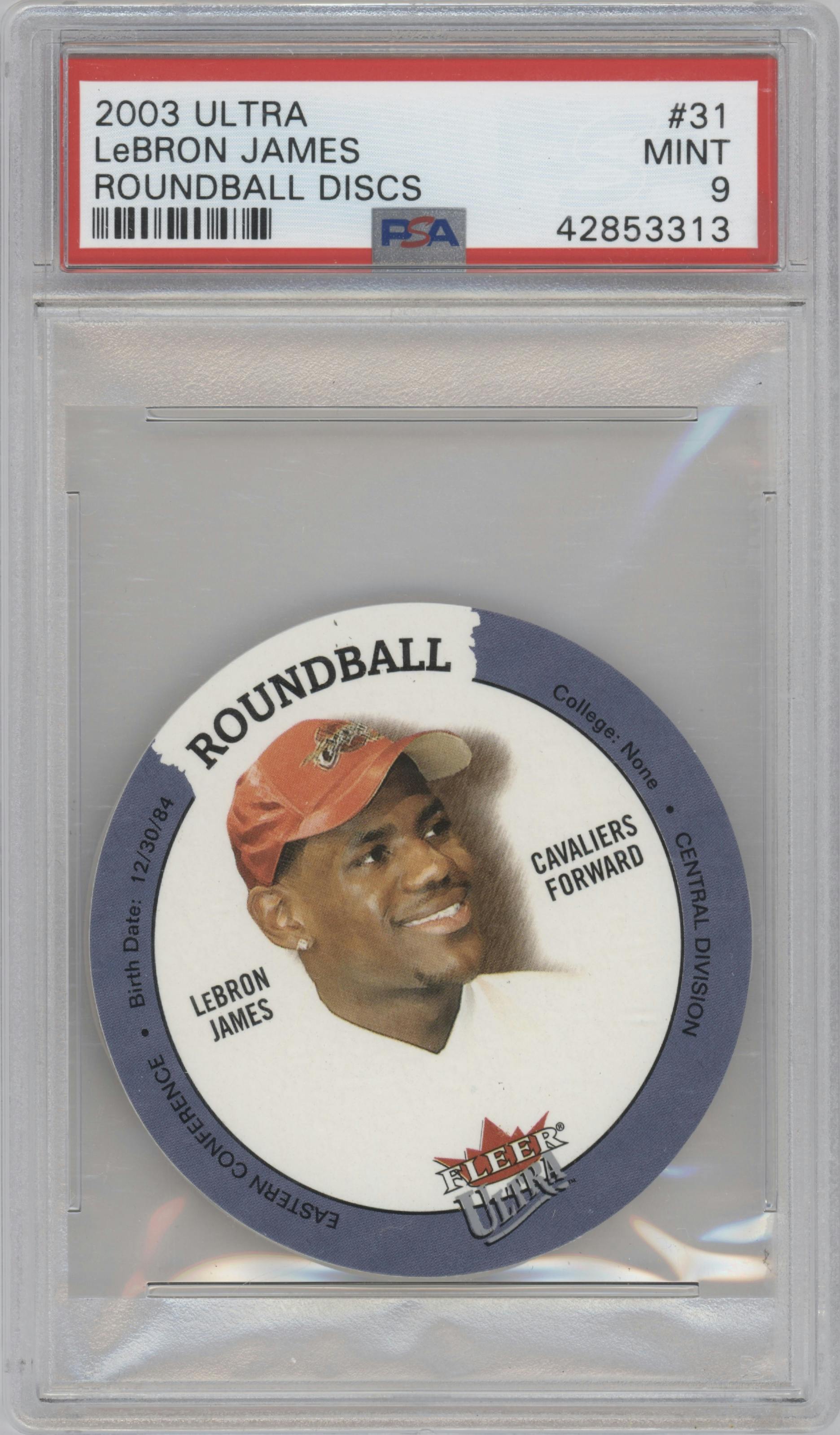 LeBron James from the 2003-04 Fleer Ultra set graded by PSA and given an overall grade of 9.