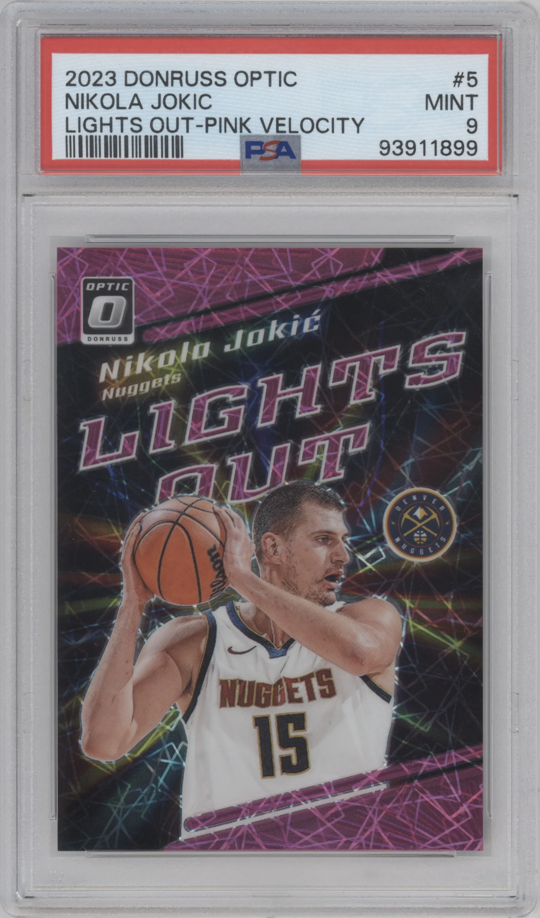 2023 Donruss Optic Lights Out Nikola Jokic Pink Velocity PSA 9