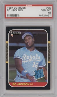 Bo Jackson from the 1987 Donruss set graded by PSA and given an overall grade of 10.