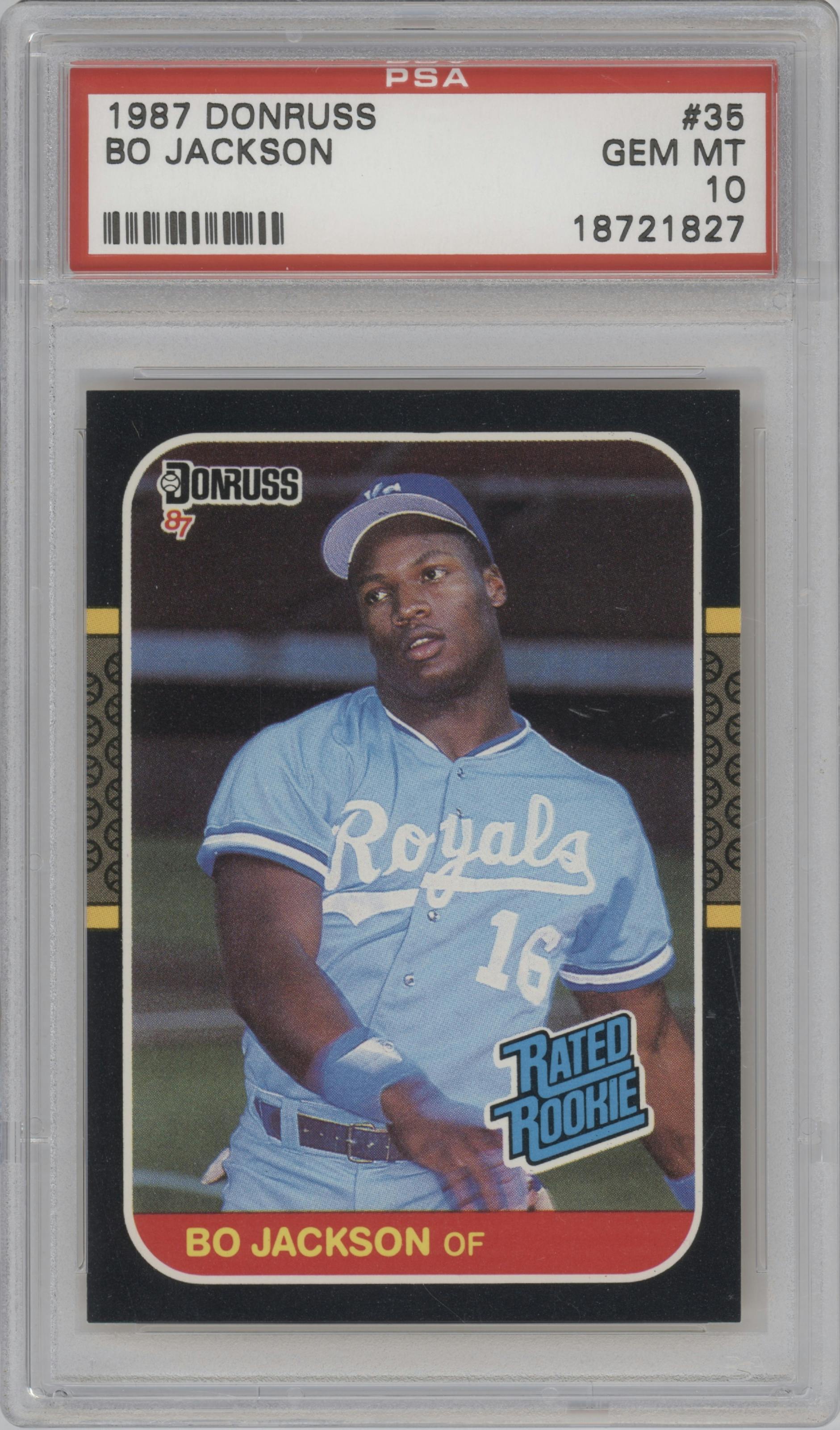 Bo Jackson from the 1987 Donruss set graded by PSA and given an overall grade of 10.