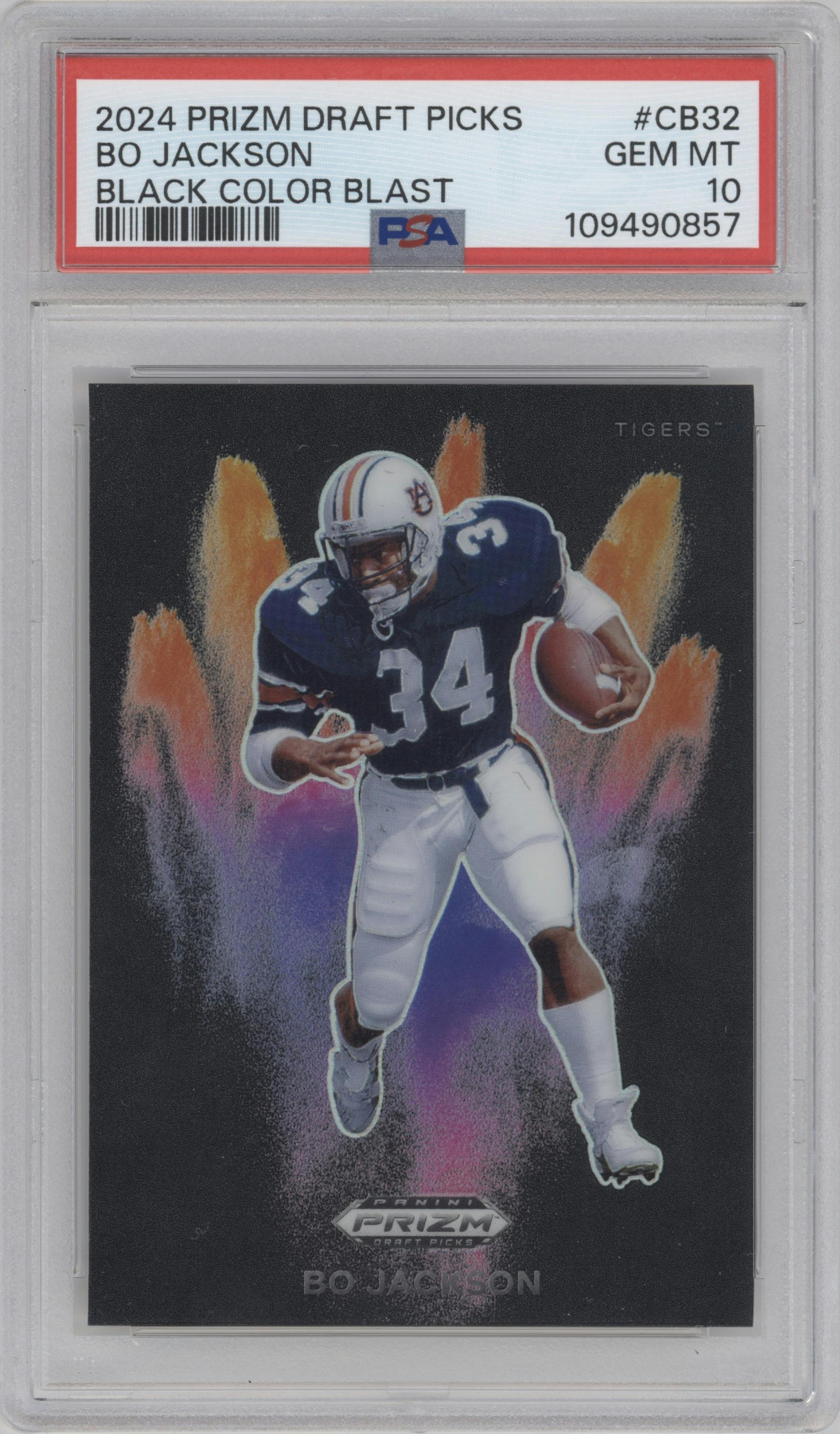 Bo Jackson from the 2024 Panini Prizm Draft Picks set graded by PSA and given an overall grade of 10.