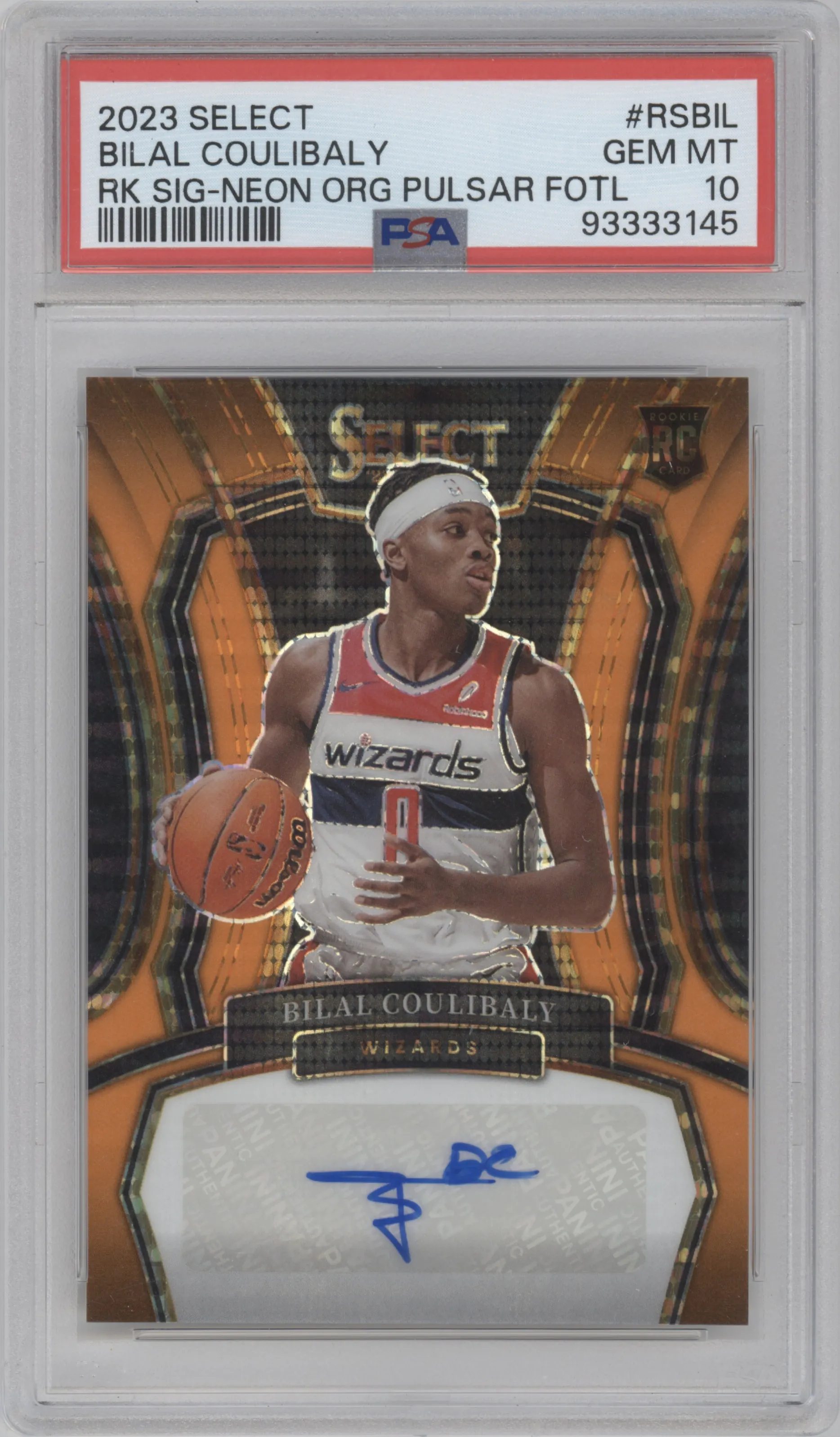 2023 Panini Select Rke.Sig. Bilal Coulibaly Neon Orange Pulsar FOTL #RS-BIL PSA 10