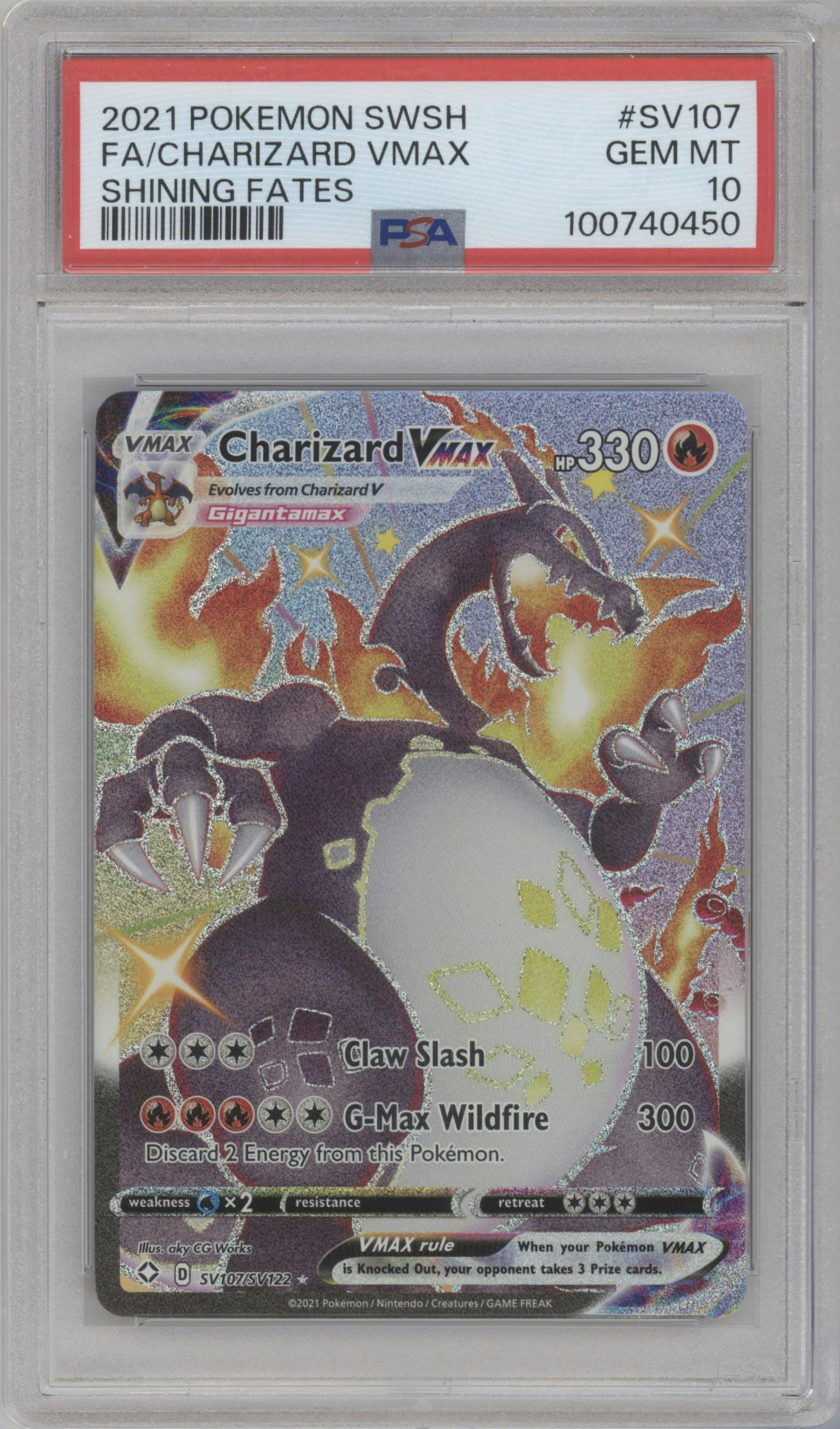 Charizard VMAX  from the 2021 Pokemon SWSH set graded by PSA and given an overall grade of 10.