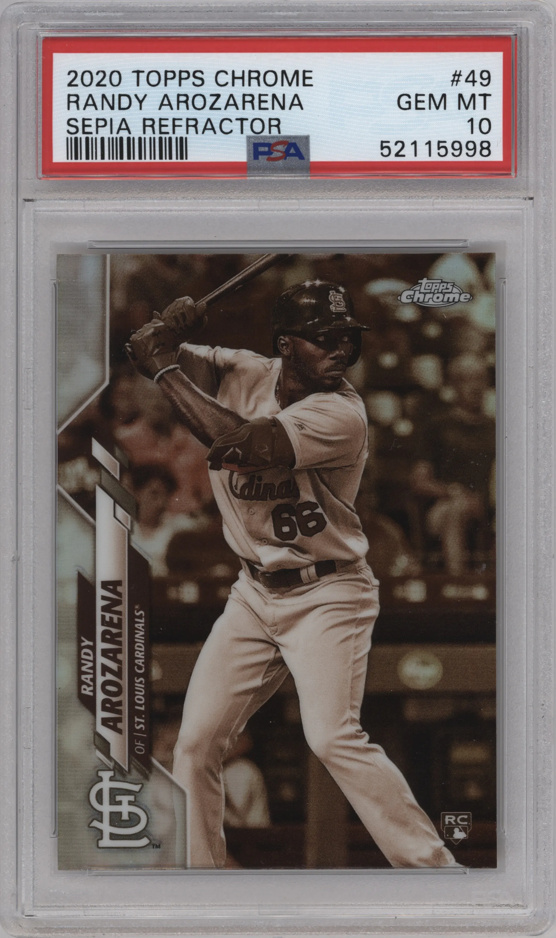 2020 Topps Chrome Randy Arozarena Sepia Refractor PSA 10
