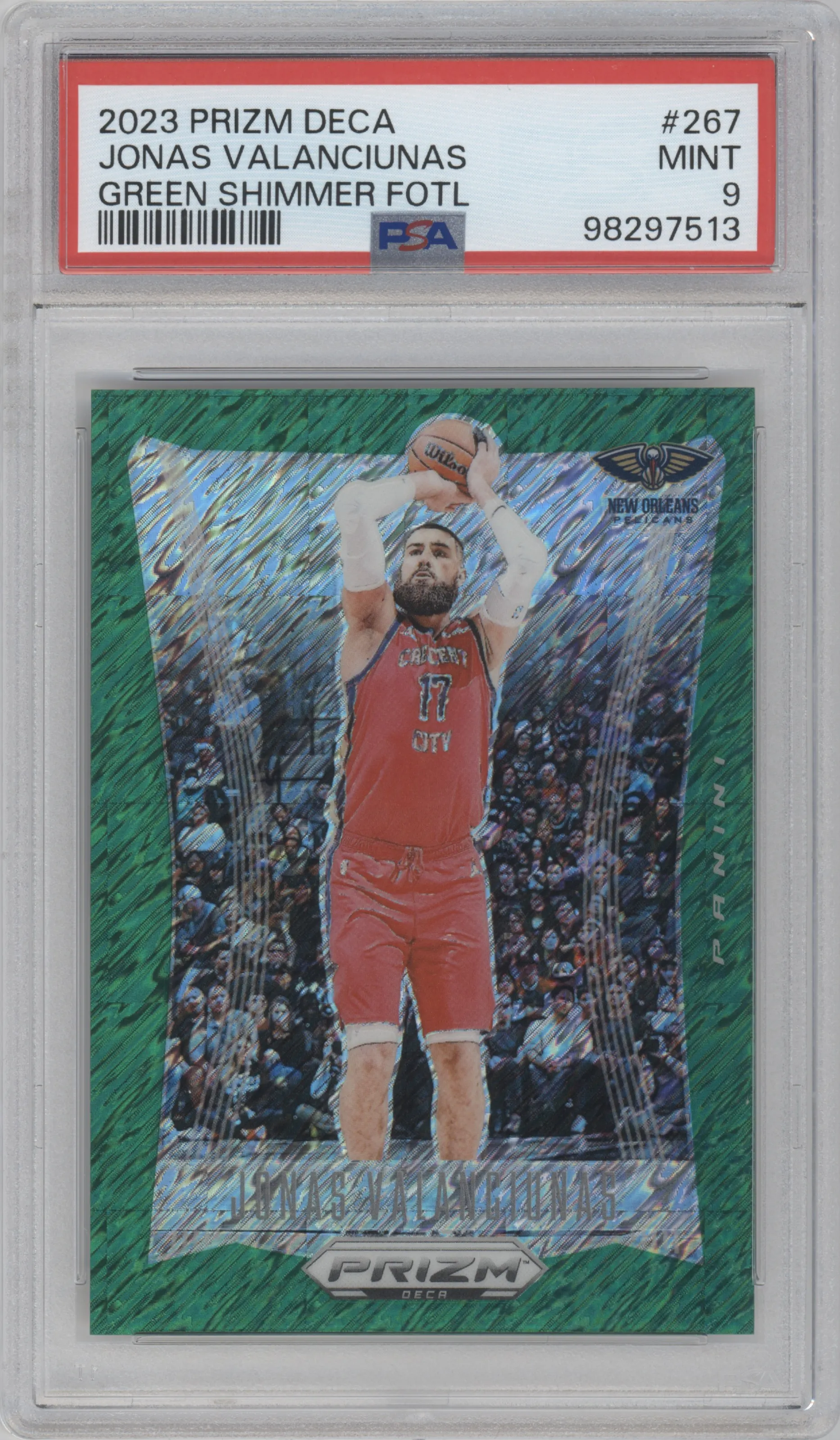 2023 Panini Prizm Deca Jonas Valanciunas FOTL Green Shimmer PSA 9