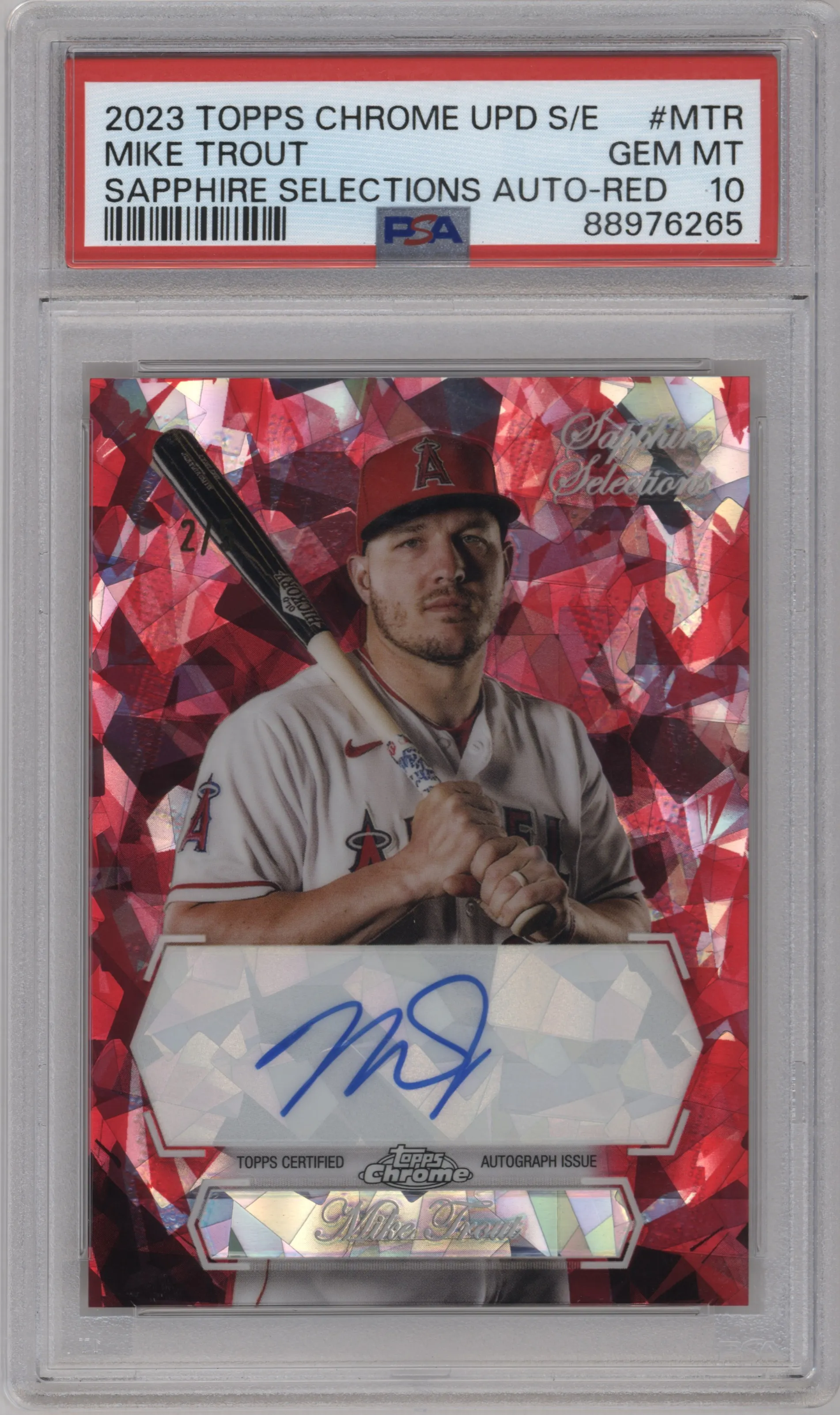 2023 Topps Chrome Update Series Sapphire Edition Sapphire Selections Auto Mike Trout Red #USSA-MTR PSA 10