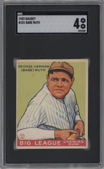 Babe Ruth from the 1933 Goudey set graded by SGC and given an overall grade of 4.