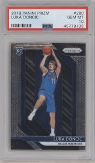 Luka Doncic from the 2018-19 Panini Prizm set graded by PSA and given an overall grade of 10.