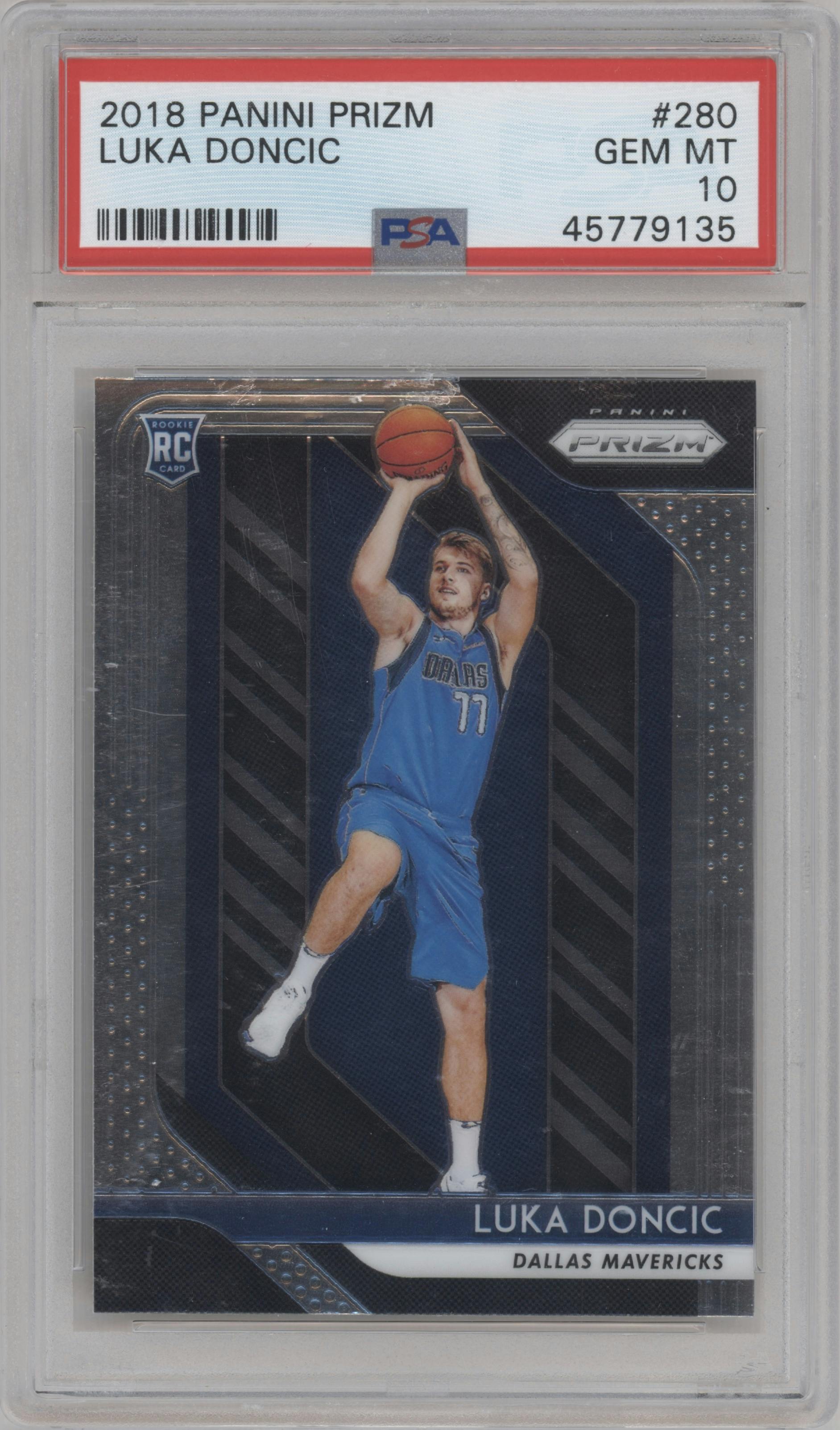 Luka Doncic from the 2018-19 Panini Prizm set graded by PSA and given an overall grade of 10.