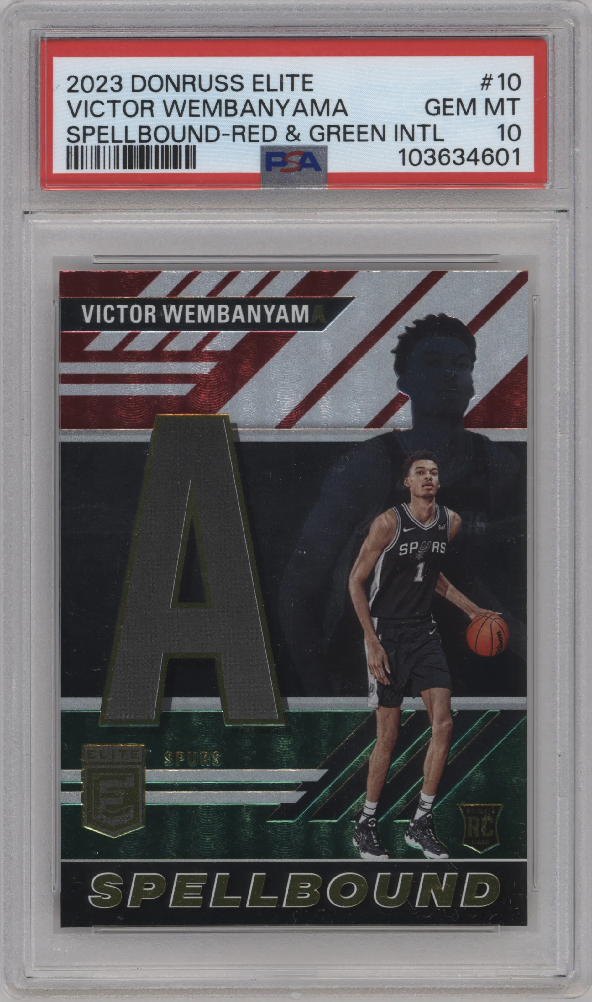 2023 Panini Donruss Elite Spellbound Victor Wembanyama International Red and Green #10 PSA 10