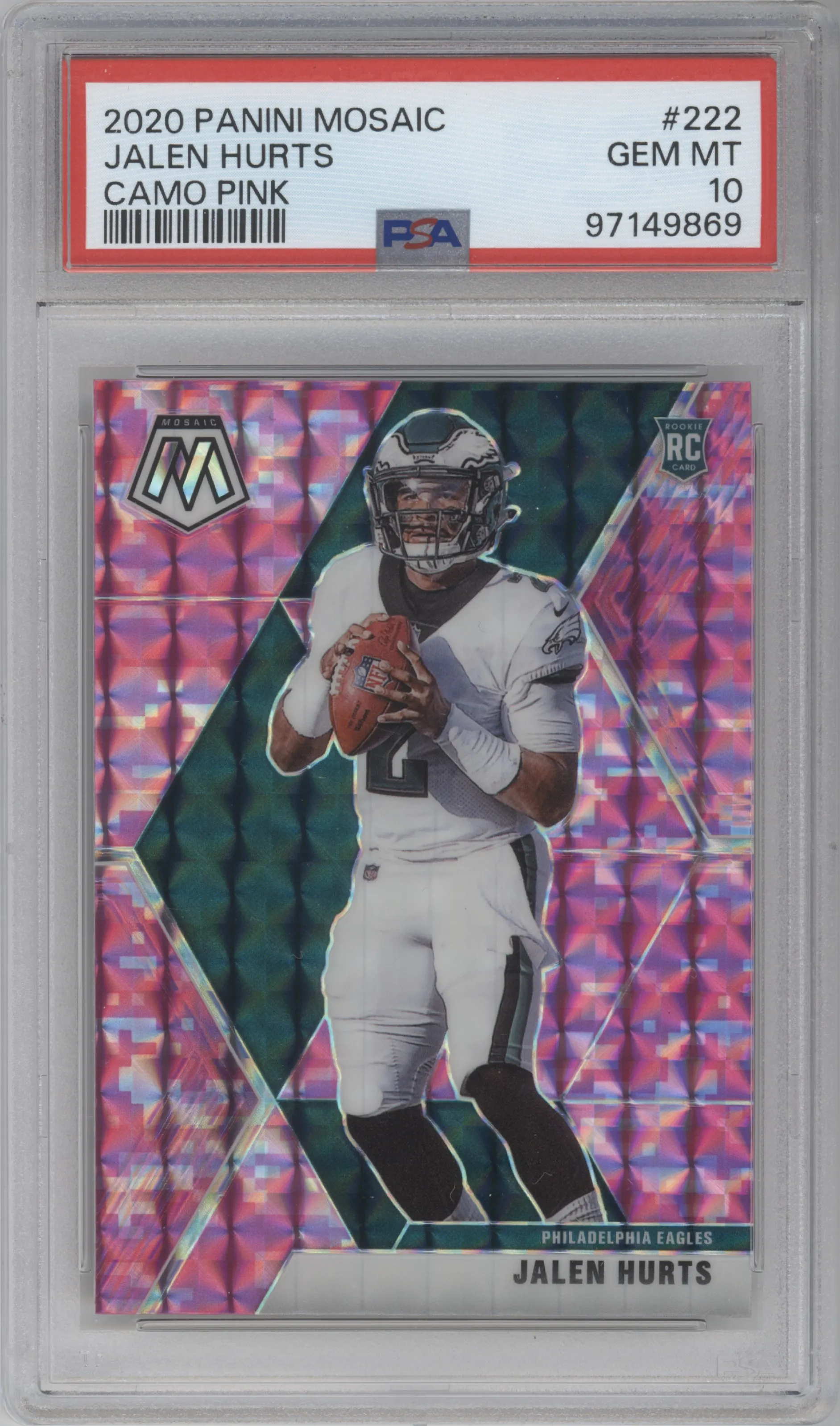 2020 Panini Mosaic Jalen Hurts Pink Camo PSA 10