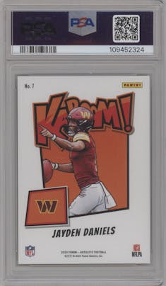 Jayden Daniels from the 2024 Panini Absolute set graded by PSA and given an overall grade of 9.