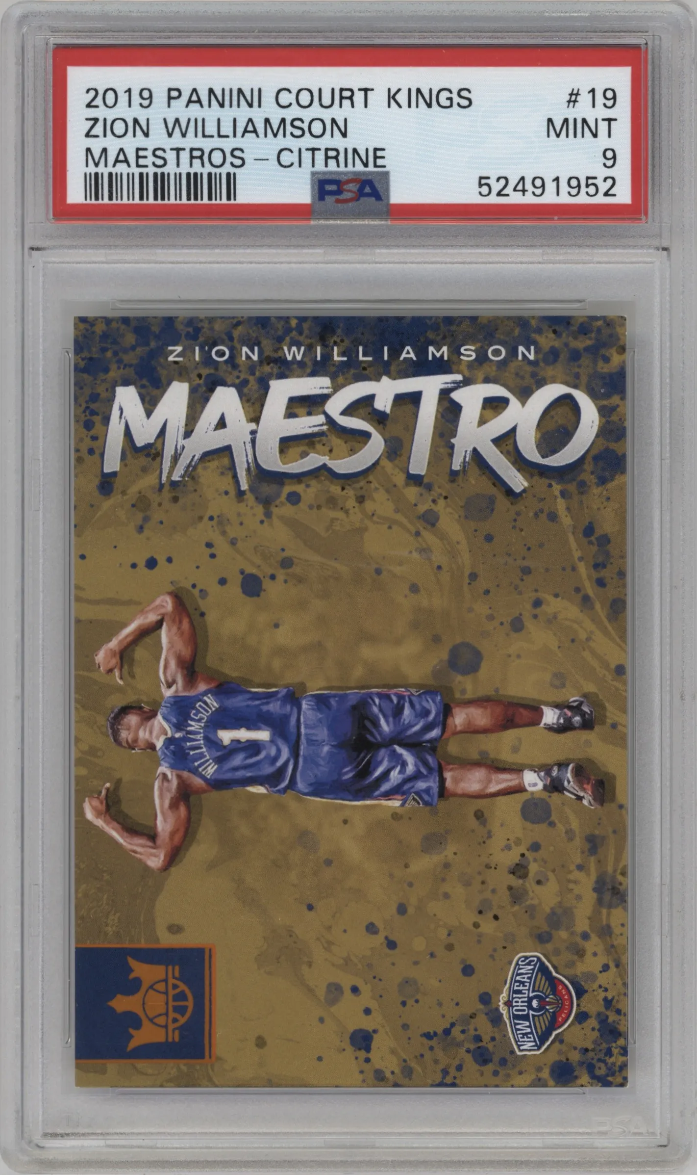 2019 Panini Court Kings Maestros Zion Williamson Citrine #19 PSA 9